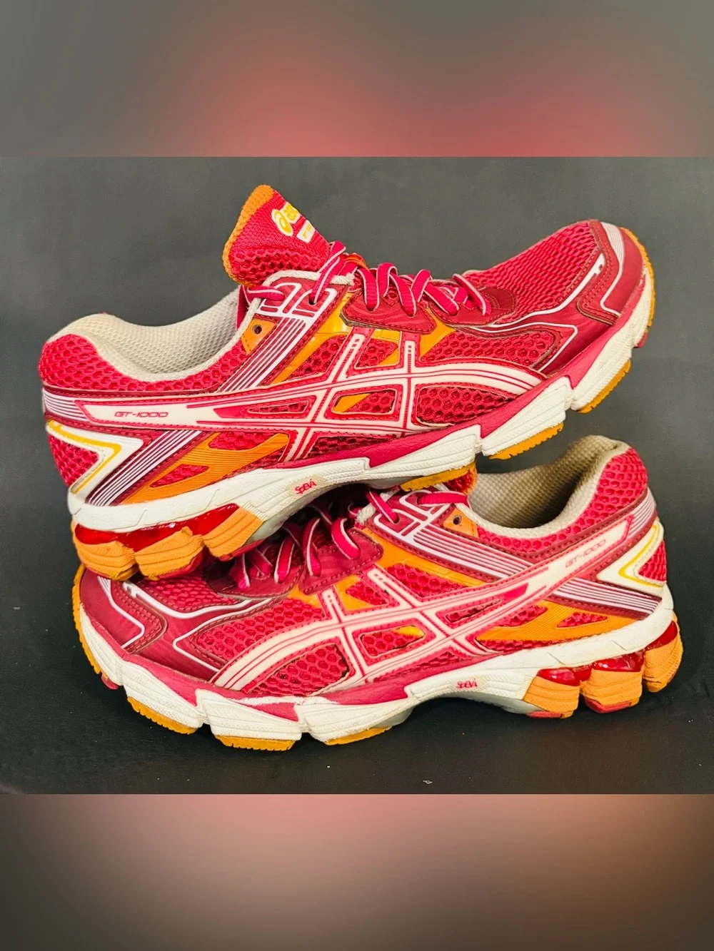 ASICS Women's Hot Pink and Orange Athletic Running Shoes